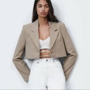Zara tan blazer suit cropped 🤎